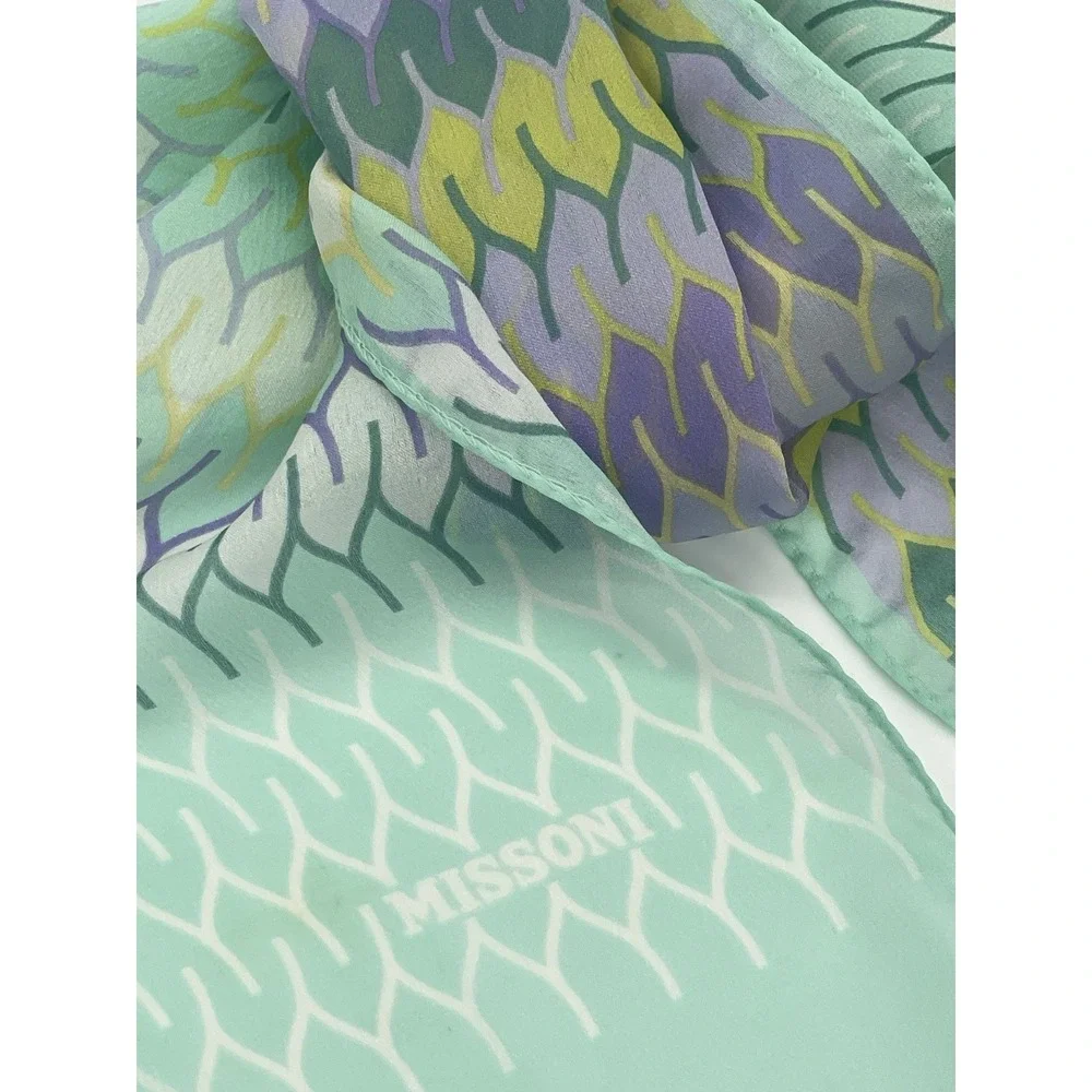 Missoni Rectangle Pastel Blue Green Silk Scarf Italy 16